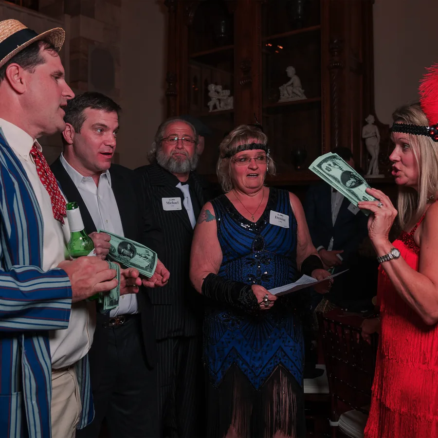 Guests at a Murder Mystery Company public dinner show in Seattle