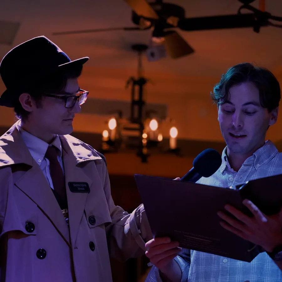 Professional actors performing at a Seattle murder mystery