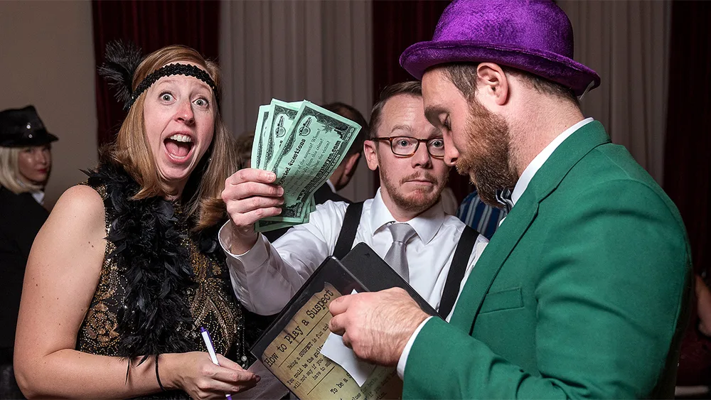 Guests enjoying a Seattle murder mystery party